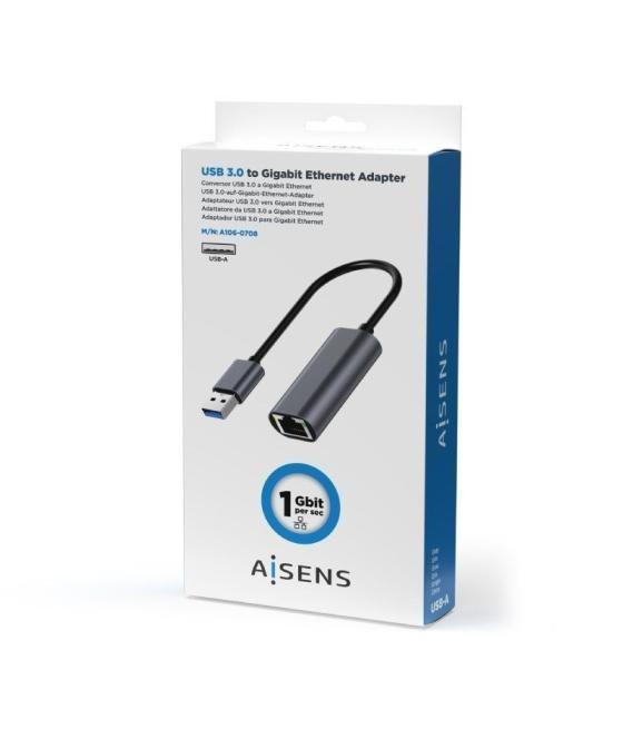 Adaptador usb 3.0 aisens a106-0708/ usb macho - rj45 hembra/ 15cm/ gris