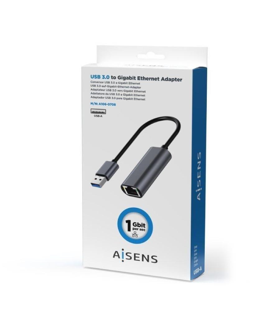 Adaptador usb 3.0 aisens a106-0708/ usb macho - rj45 hembra/ 15cm/ gris