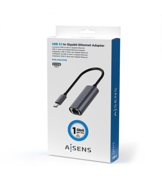 Adaptador usb tipo-c aisens a109-0709/ usb tipo-c macho - rj45 hembra/ 1000mbps/ 15cm/ gris