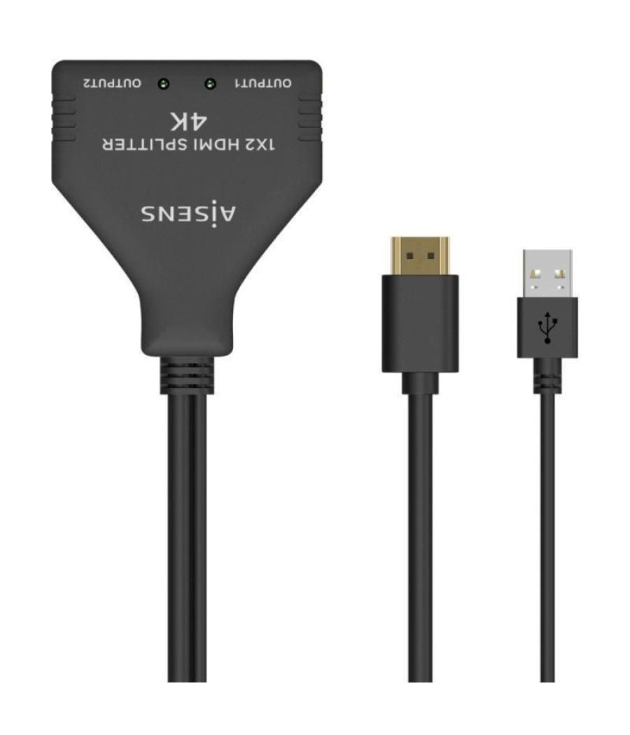 Duplicador hdmi 4k aisens a123-0654/ 2 hdmi hembra - hdmi macho - usb macho/ 30cm/ negro