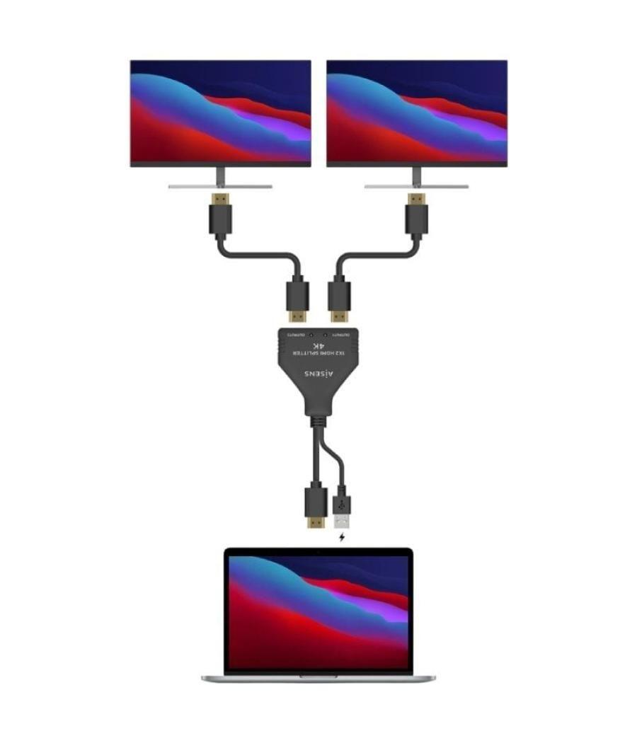 Duplicador hdmi 4k aisens a123-0654/ 2 hdmi hembra - hdmi macho - usb macho/ 30cm/ negro