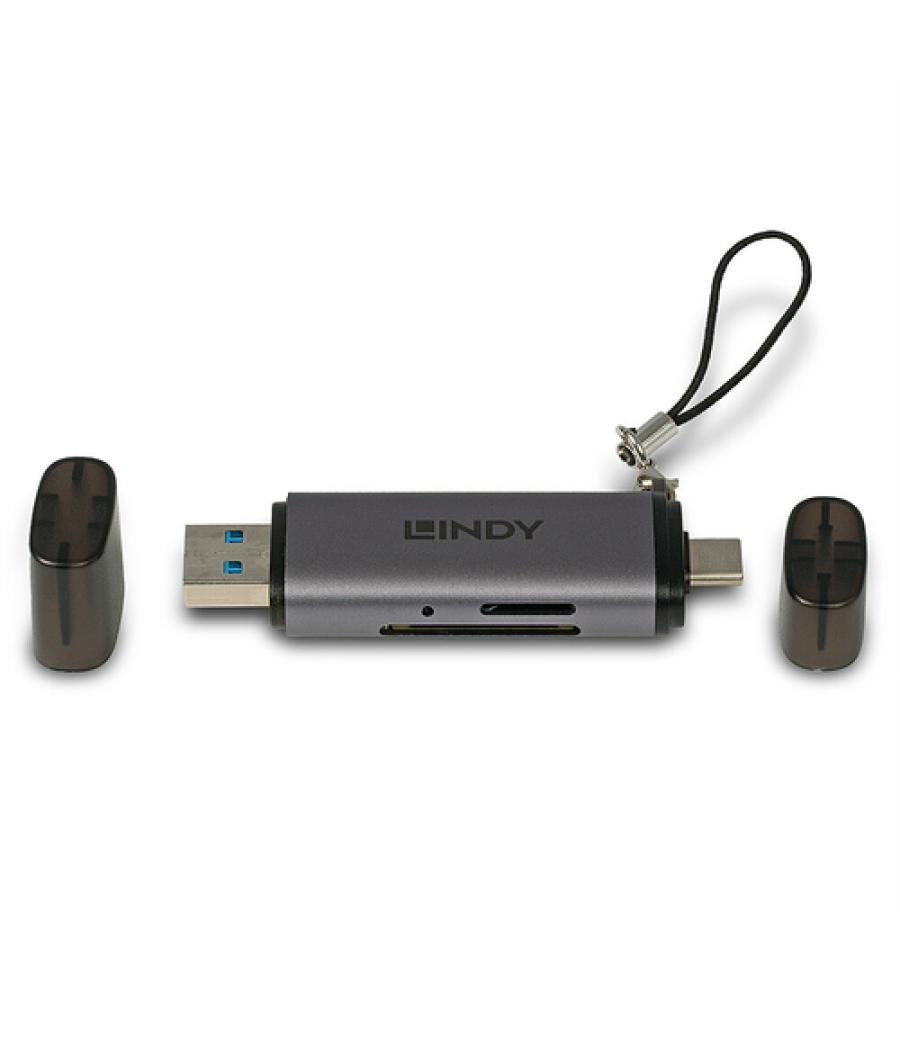 Lindy 43335 lector de tarjeta USB 3.2 Gen 1 (3.1 Gen 1) Type-A/Type-C Negro, Gris