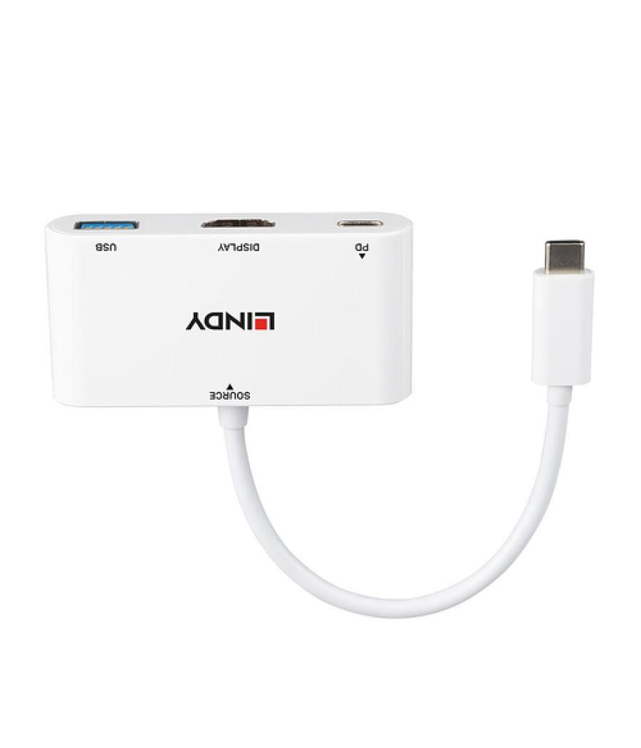 Lindy 43340 adaptador de cable de vídeo 0,18 m HDMI + USB Type-A USB Tipo C Blanco