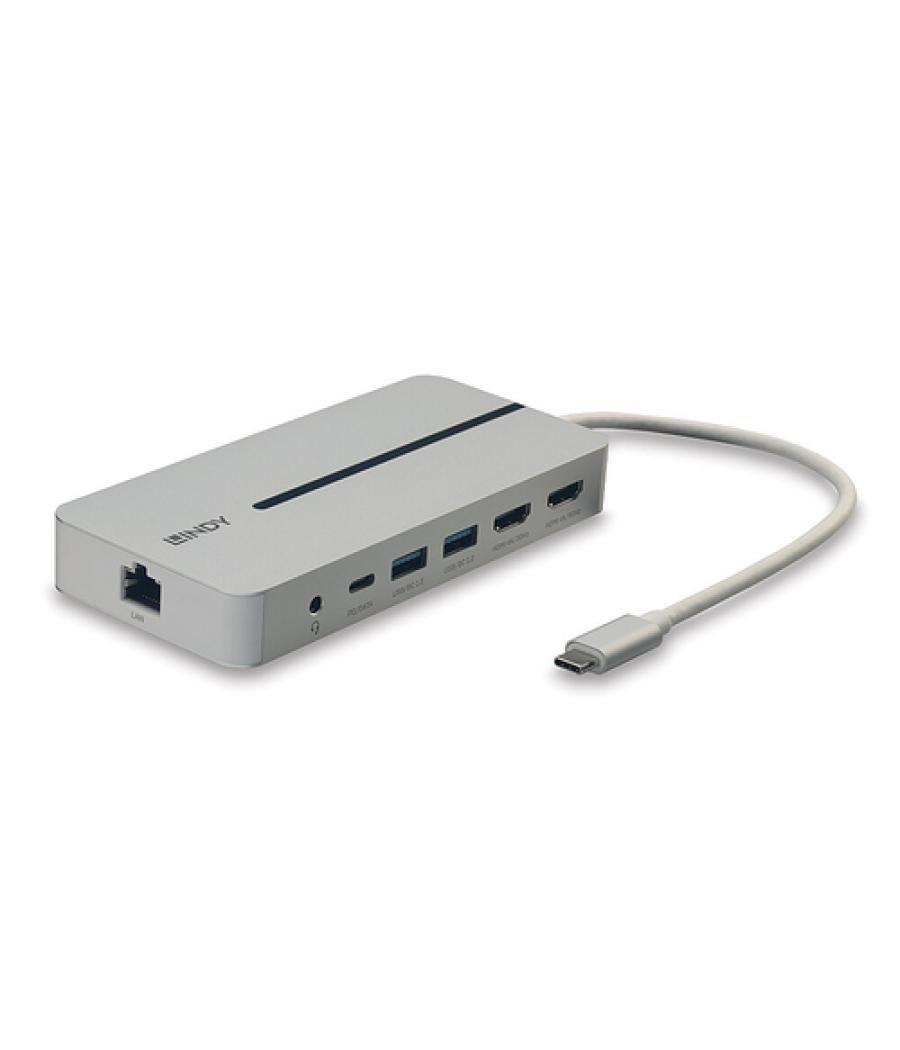 Lindy 43360 base para portátil y replicador de puertos Alámbrico USB 3.2 Gen 1 (3.1 Gen 1) Type-C Plata, Blanco