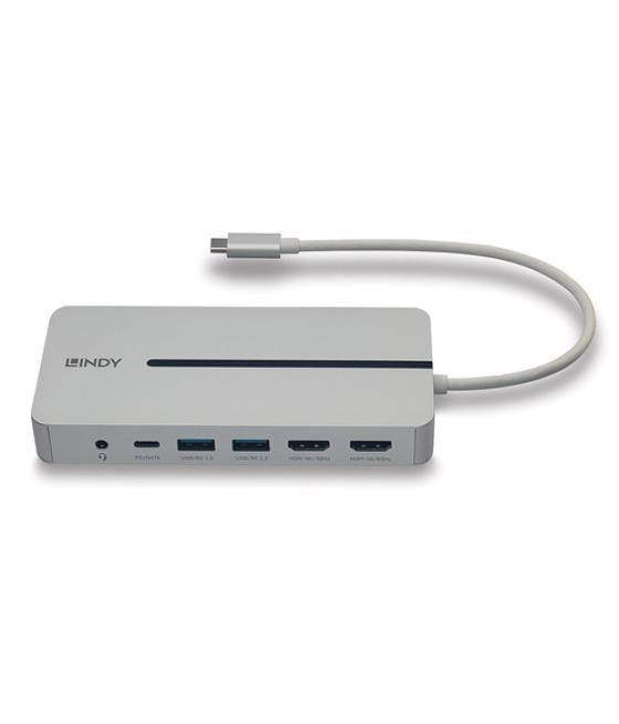 Lindy 43360 base para portátil y replicador de puertos Alámbrico USB 3.2 Gen 1 (3.1 Gen 1) Type-C Plata, Blanco