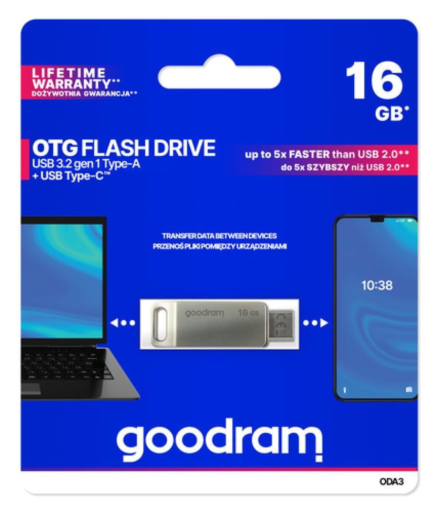 Goodram ODA3 unidad flash USB 16 GB USB Type-A / USB Type-C 3.2 Gen 1 (3.1 Gen 1) Plata