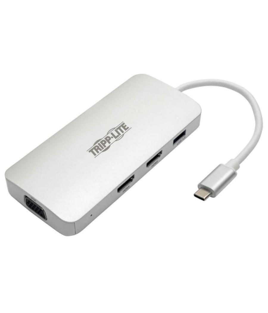 Tripp Lite Estación de Conexión USB-C, (x2) HDMI + VGA, Thunderbolt 3, USB-A, Carga PD – 1080p @ 60 Hz, Plata