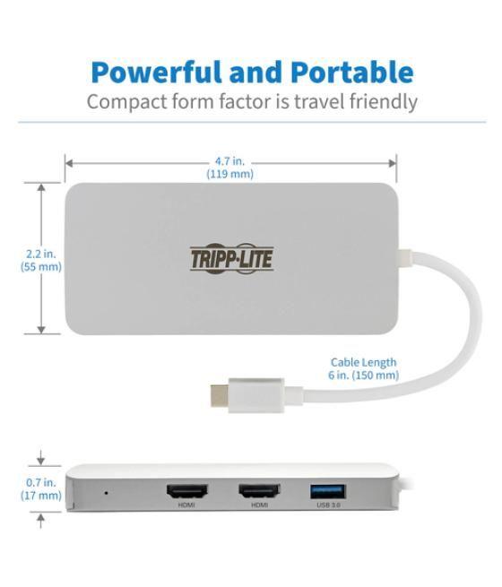 Tripp Lite Estación de Conexión USB-C, (x2) HDMI + VGA, Thunderbolt 3, USB-A, Carga PD – 1080p @ 60 Hz, Plata