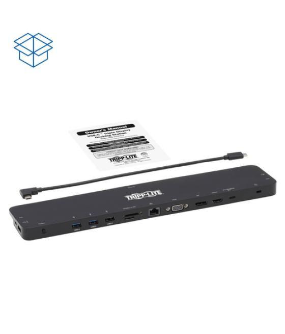 Tripp Lite U442-DOCK7D-B Estación de Conexión USB C, Pantalla Triple - 4K HDMI y DP, VGA, USB 3.2 Gen 1, Hub USB A y USB C, GbE,