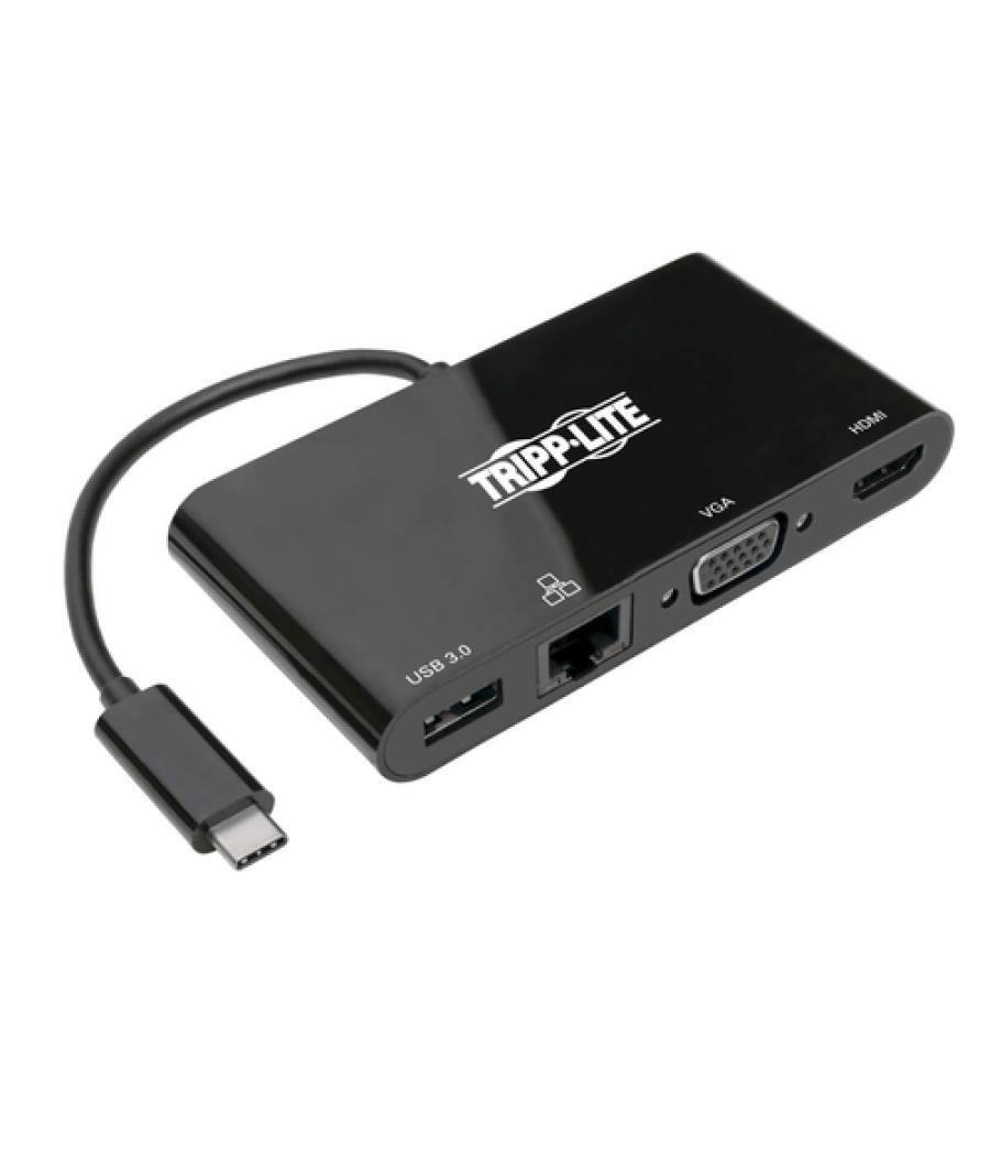 Tripp Lite U444-06N-HV4GUB Adaptador USB 3.1 Gen 1 USB-C, 4K @30Hz - HDMI, VGA, Puerto de Hub USB-A y Gigabit Ethernet, Negro