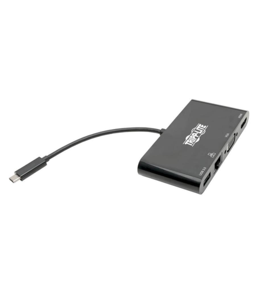 Tripp Lite U444-06N-HV4GUB Adaptador USB 3.1 Gen 1 USB-C, 4K @30Hz - HDMI, VGA, Puerto de Hub USB-A y Gigabit Ethernet, Negro