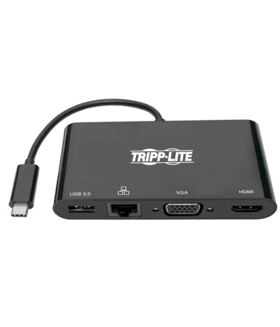 Tripp Lite U444-06N-HV4GUB Adaptador USB 3.1 Gen 1 USB-C, 4K @30Hz - HDMI, VGA, Puerto de Hub USB-A y Gigabit Ethernet, Negro