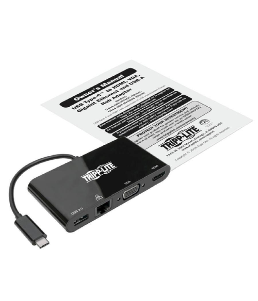 Tripp Lite U444-06N-HV4GUB Adaptador USB 3.1 Gen 1 USB-C, 4K @30Hz - HDMI, VGA, Puerto de Hub USB-A y Gigabit Ethernet, Negro