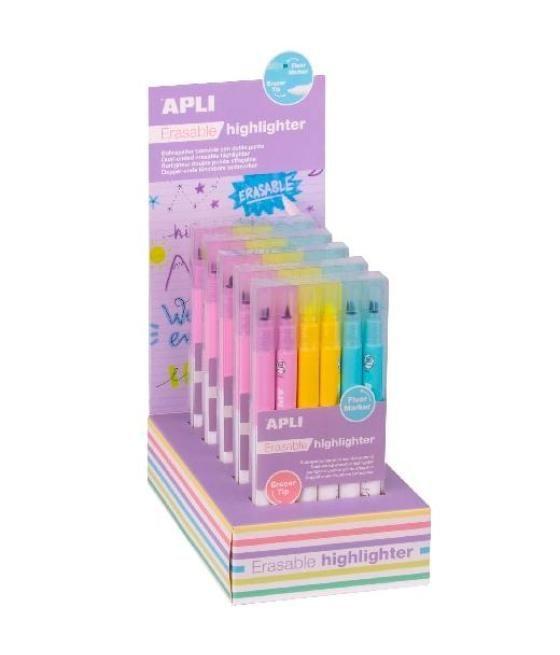 Apli marcador fluorescente borrable doble punta c/surtidos expositor 5 packs de 6 ud