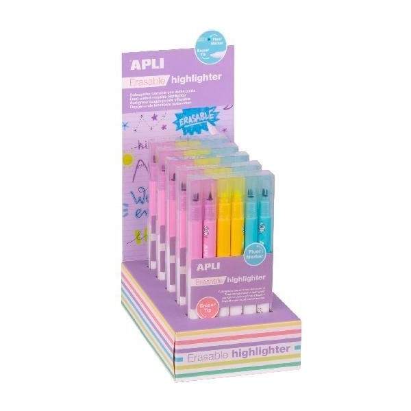 Apli subrayador borrable doble punta expositor de 5 packs de 6 c/surtidos
