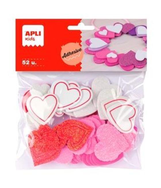 Apli formas goma eva adhesivas corazones con purpurina colores surtidos -52u-