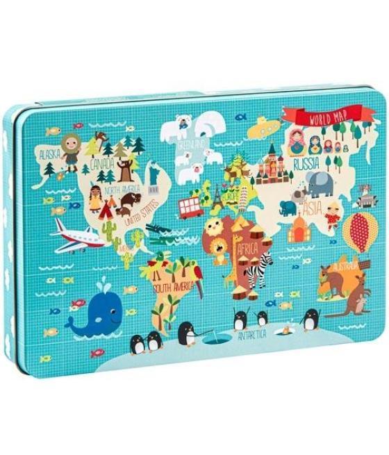 Apli puzzle temática mapamundi 24 piezas caja metálica  3 años