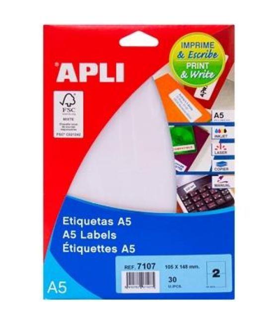 Apli etiquetas adhesivas 105x148mm manual/impresión c/rectos 2 x 15h blanco
