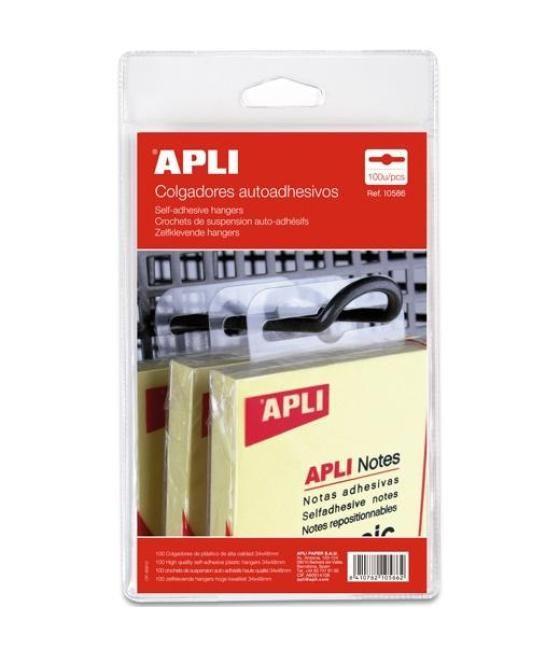 Apli colgadores autoadhesivos 34x48mm pack 100u plástico transparente