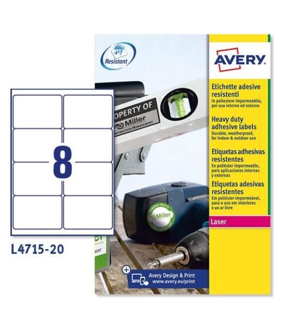 Avery etiquetas permanentes extra resistentes 99,1x67,7mm inkjet/láser 8 x 20h poliéster blanco