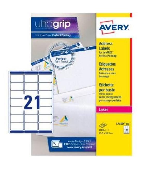 Avery etiquetas adhesivas 63,5x38,1mm inkjet/láser para sobres 21 x 100h blanco