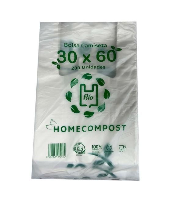 Bolsa de camiseta 30x60 compostable 14 micras -paquete 200u-