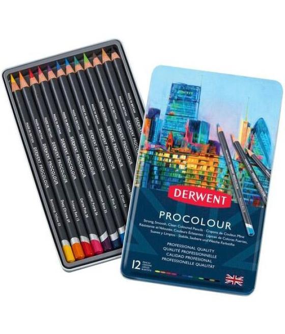 Derwent lápices de colores procolour caja metálica de 12 surtidos