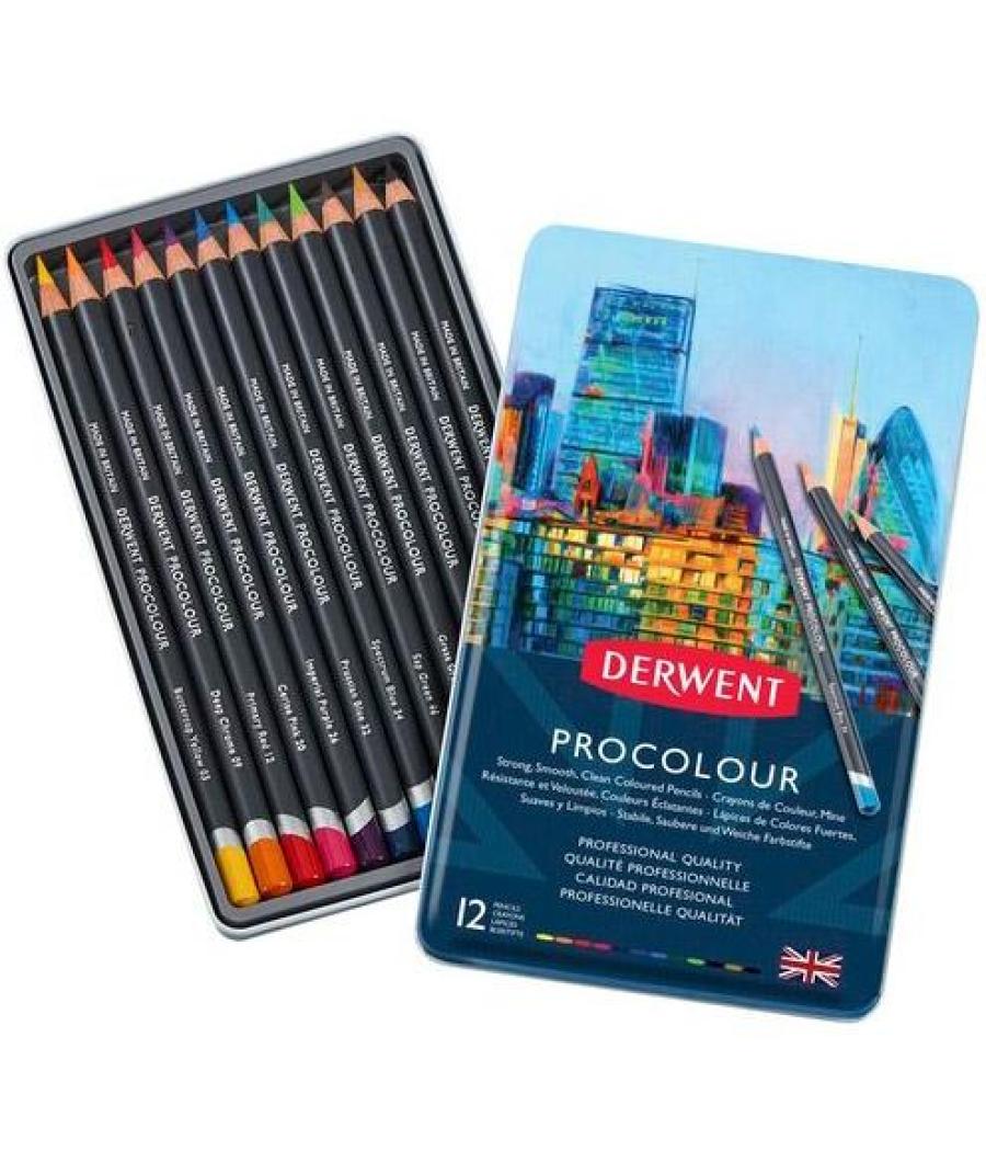 Derwent lápices de colores procolour caja metálica de 12 surtidos