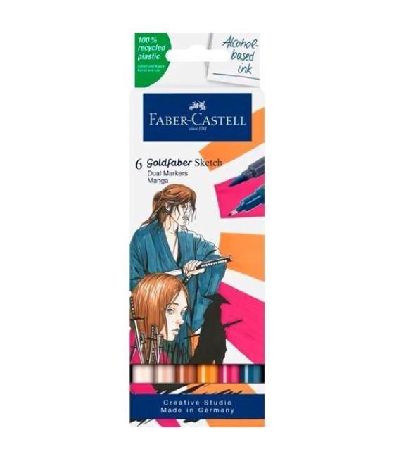 Faber castell marcador de bocetos goldfaber doble punta fina/pincel set 6 manga c/surtidos