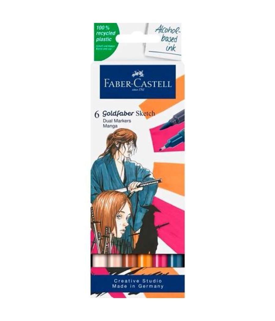 Faber castell marcador de bocetos goldfaber doble punta fina/pincel set 6 manga c/surtidos