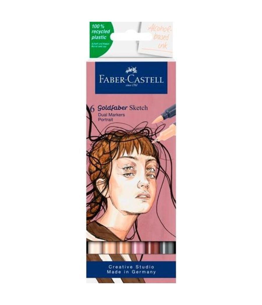 Faber castell marcador de bocetos goldfaber doble punta fina/pincel set 6 retrato c/surtidos