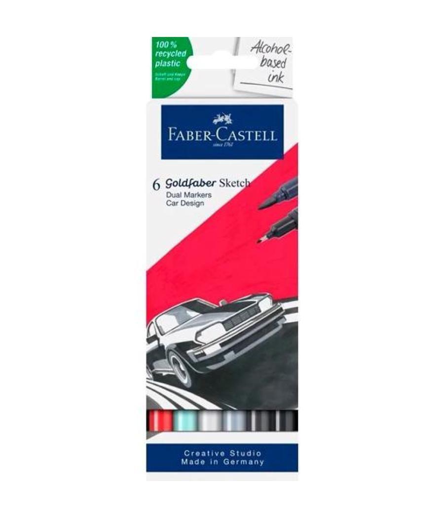 Faber castell marcador de bocetos goldfaber doble punta fina/pincel set 6 coche c/surtidos