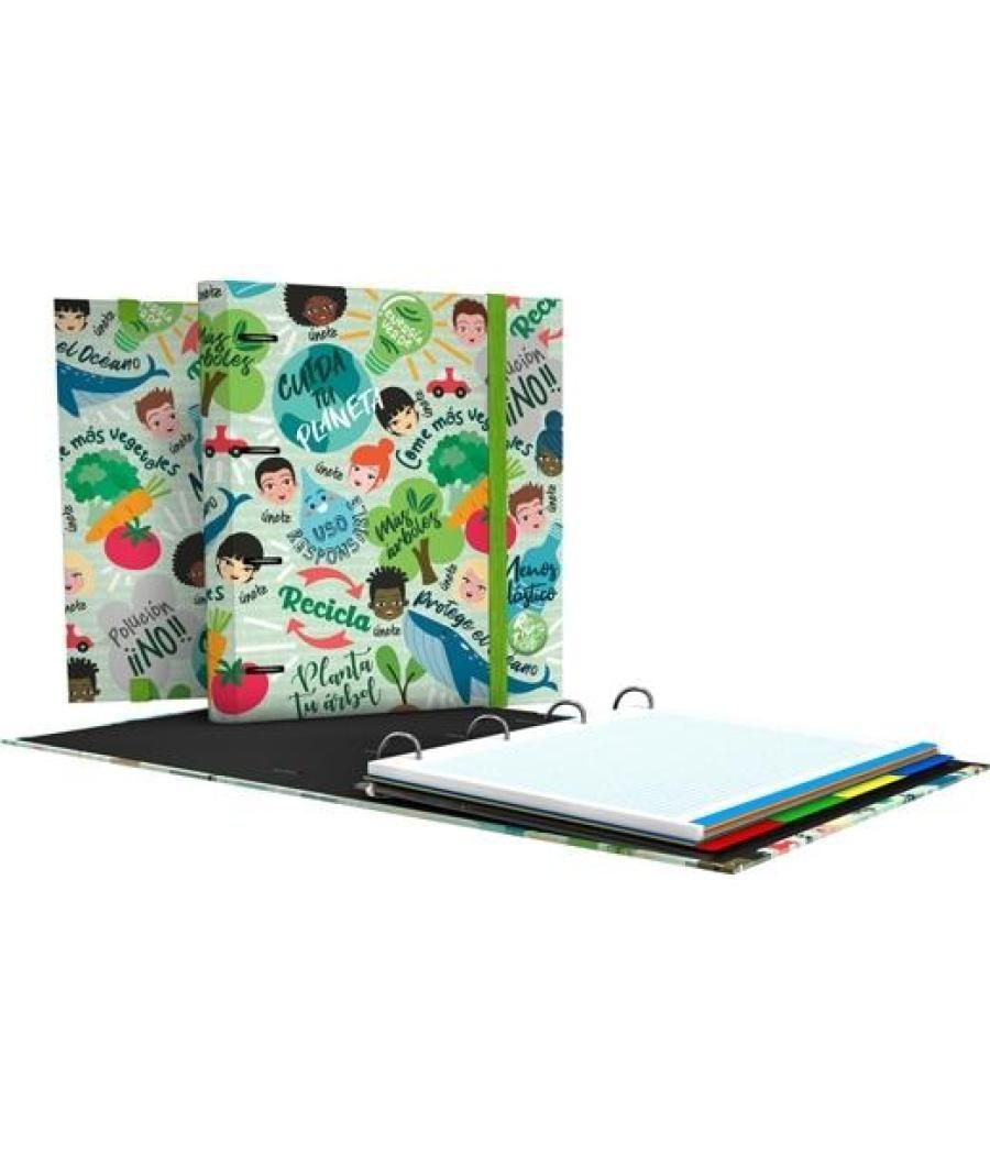 Grafoplás carpebook 4 anillas mixtas d35 revolution green 4 separadores c/recambio 100h a4 cartón plastificado