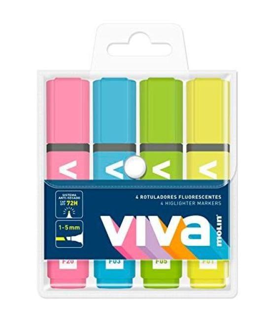 Molin marcador fluorescente viva blister de 4 c/surtidos