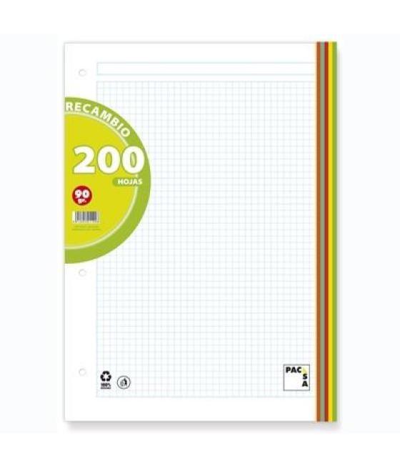 Pacsa recambio 200h a4 90gr 5x5   greca 4 taladros 5 bandas colores