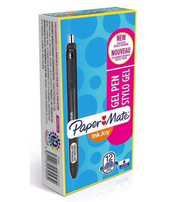 Paper mate inkjoy gel brillante bolígrafo retráctil punta media negro caja -12u-