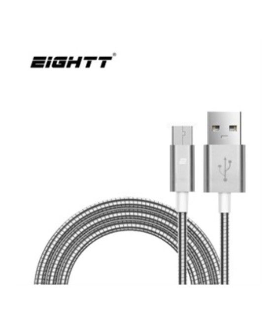 Eightt - Cable USB a MicroUSB 1.0M - Trenzado de Nylon - Color Plata - Imagen 1