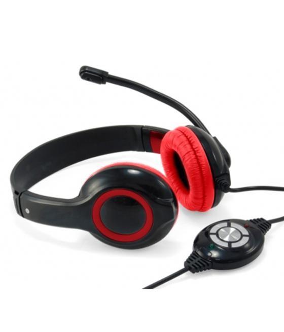 Auricular conceptronic usb + microfono flexible control de volumen negro - rojo