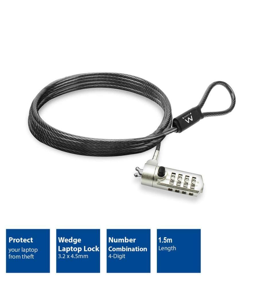 Cable de seguridad con candado ewent ew1243 para portatil con combinacion de numeros