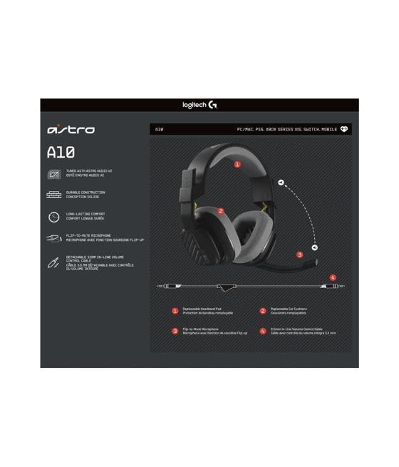 Auriculares con microfono logitech a10 astro gaming gen 2 jack 3.5mm negro