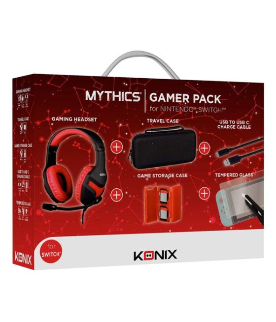 Pack gamer konix switch headset gaming + funda + caja para 4 cartuchos + cable 1.8m + protector kx-gpk-ns