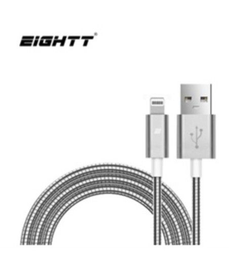 Eightt - Cable USB a Iphone - 1.0M - Trenzado de Nylon - Color Plata - Imagen 1
