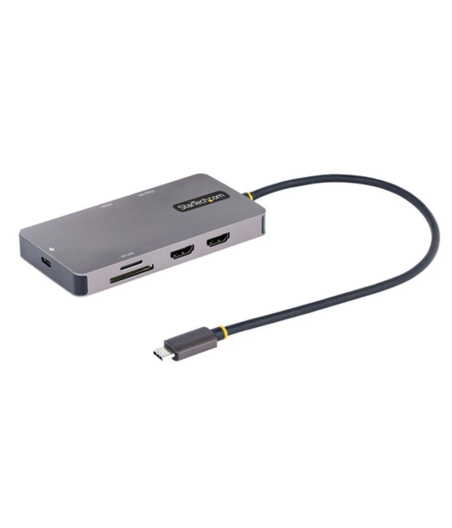 StarTech.com Adaptador Multipuertos USB C 2x HDMI 4K 60Hz, Hub USB-A 3.1 2Pt 5Gbps, PD 100W, GbE, SD/MicroSD, Cable de 30cm, Doc
