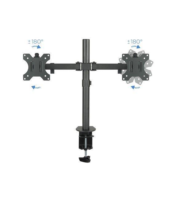 TooQ Soporte de Mesa Giratorio e Inclinable para 2 Pantallas (Monitor / TV Plasma / LCD / LED) 13” – 32”, de Dos Brazos, Negro -