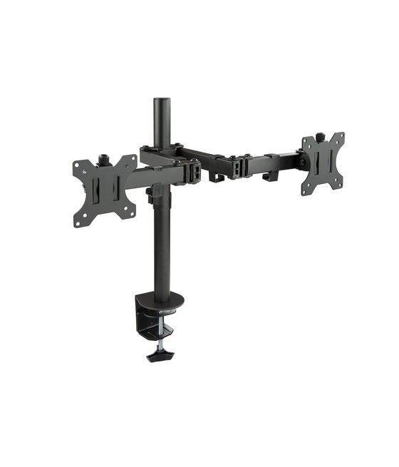 TooQ Soporte de Mesa Giratorio e Inclinable para 2 Pantallas (Monitor / TV Plasma / LCD / LED) 13” – 32”, de Dos Brazos, Negro -