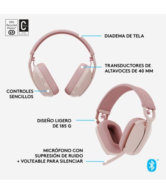 Logitech Zone Vibe 100 Auriculares Inalámbrico Diadema Llamadas/Música Bluetooth Rosa