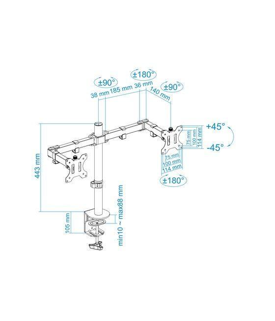 TooQ Soporte de Mesa Giratorio e Inclinable para 2 Pantallas (Monitor / TV Plasma / LCD / LED) 13” – 32”, de Dos Brazos, Negro -