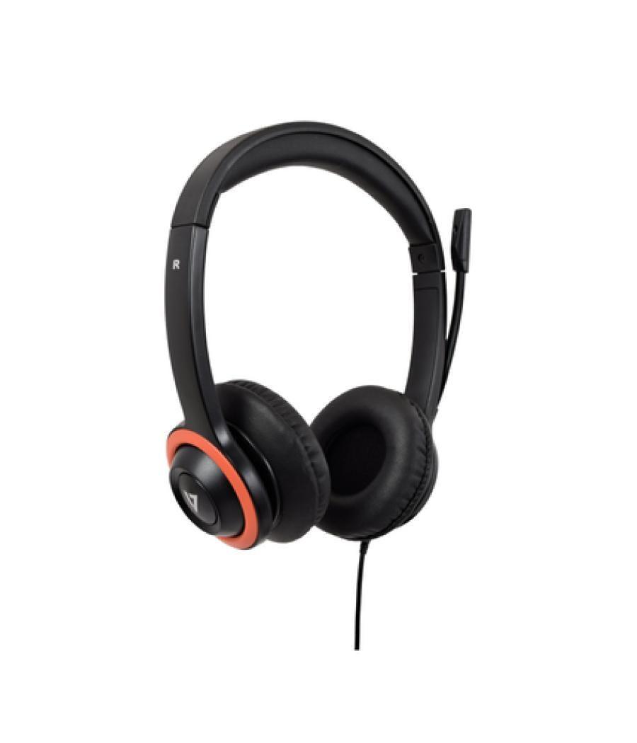 V7 Auriculares Safesound Education K-12 con micrófono, volumen limitado, antimicrobiano, cable USB de 2 m, ordenador portátil, C