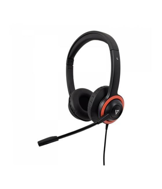 V7 Auriculares Safesound Education K-12 con micrófono, volumen limitado, antimicrobiano, cable USB de 2 m, ordenador portátil, C