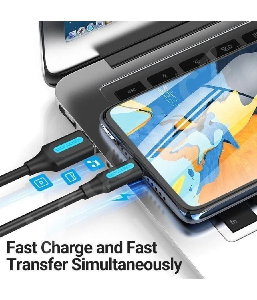 Cable usb 2.0 vention colbd/ usb macho - microusb macho/ hasta 60w/ 480mbps/ 50cm/ negro